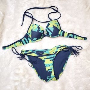 Geometric Tropical Blue Green Bra Style Bikini Top